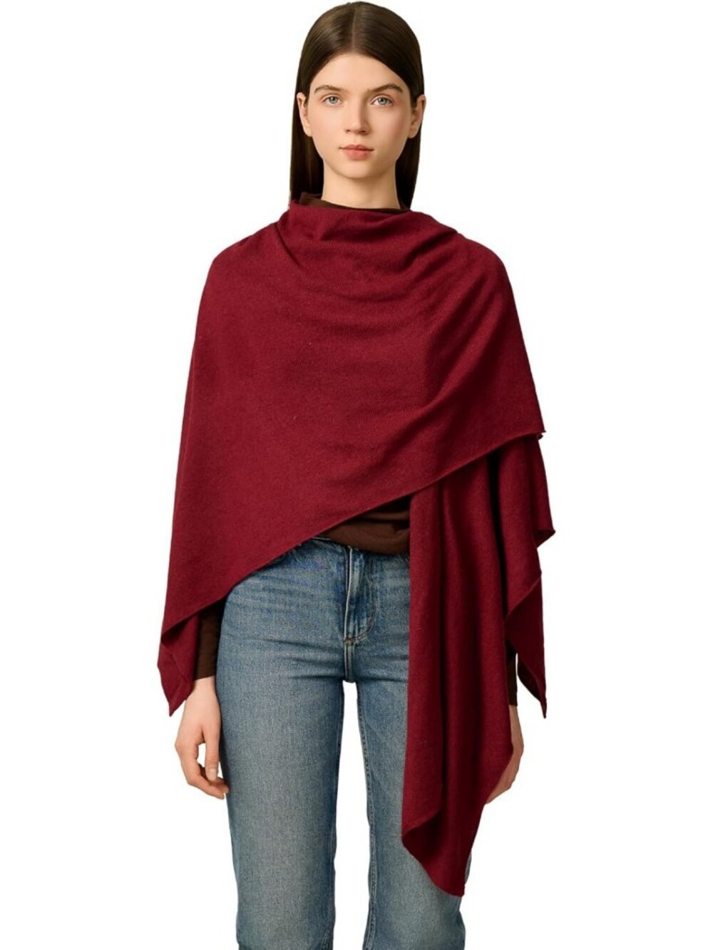 Cozy Wool Cashmere Blend Shawl Wrap for Women | Knitted Open Front Poncho
